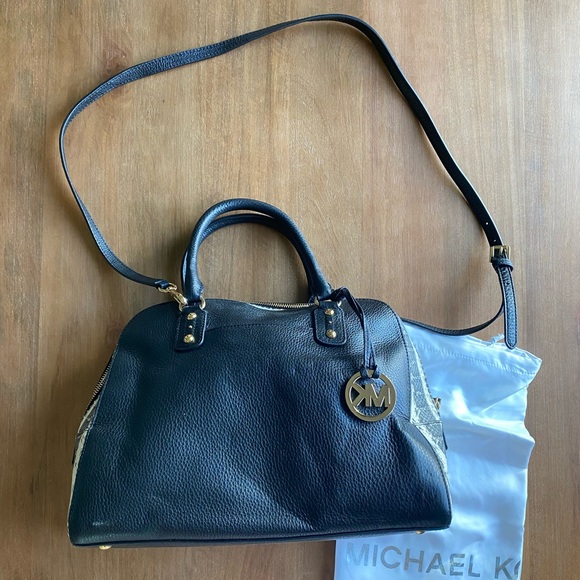 Michael Kors Veronica Medium Black & Snake Leather Satchel - Picture 1 of 4